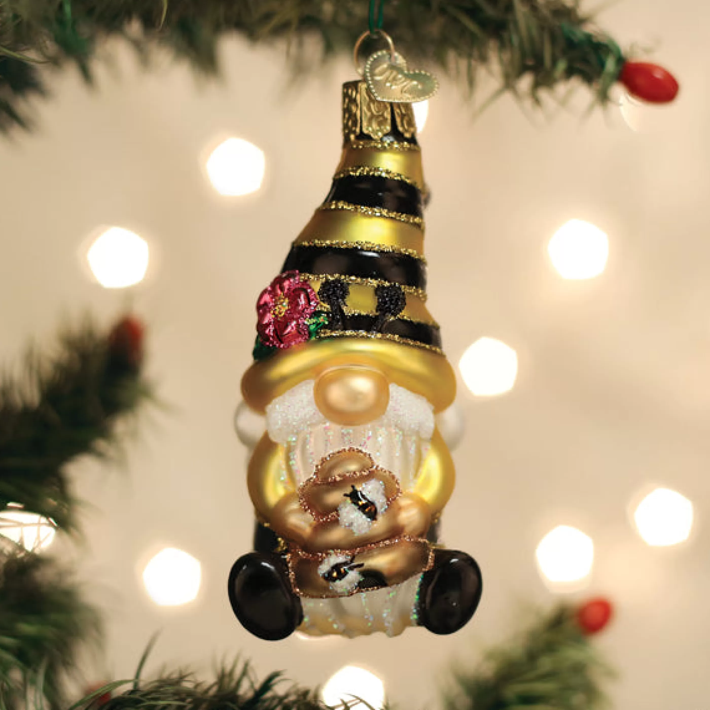 EAST WEST Bee Happy Gnome Ornament