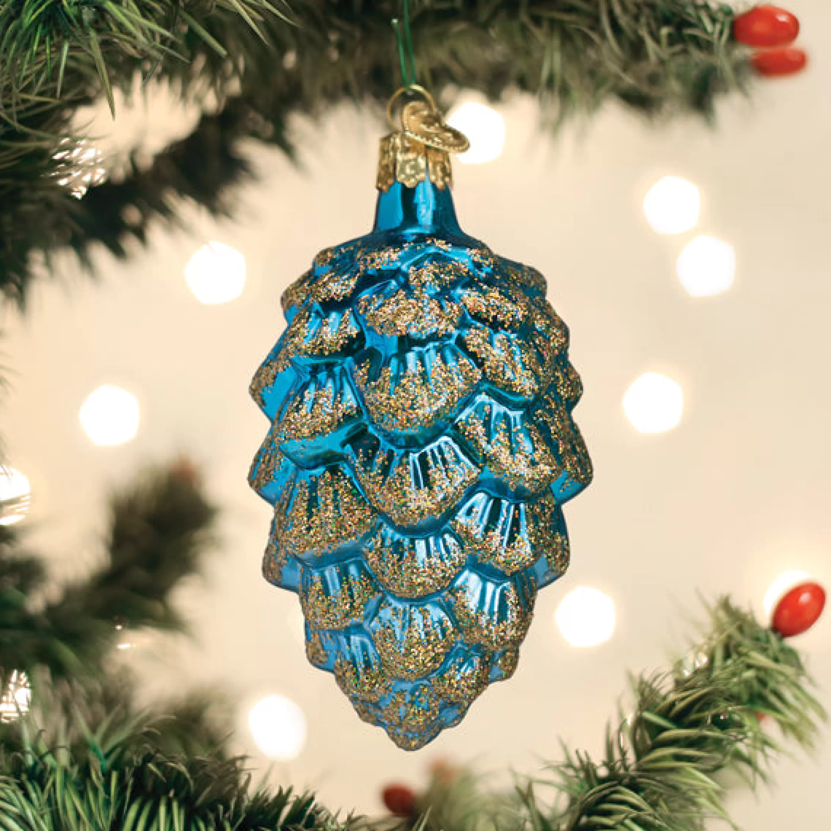 EAST WEST Blue Ponderosa Pine Cone Ornament