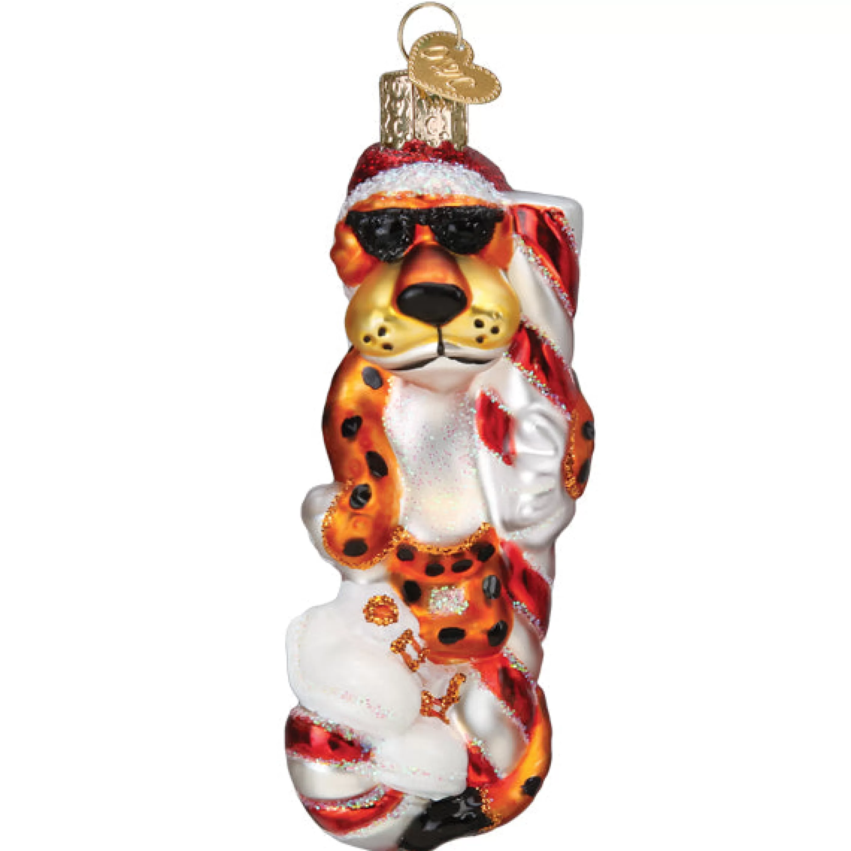 EAST WEST Chester Cheetah On Candy Cane Ornament