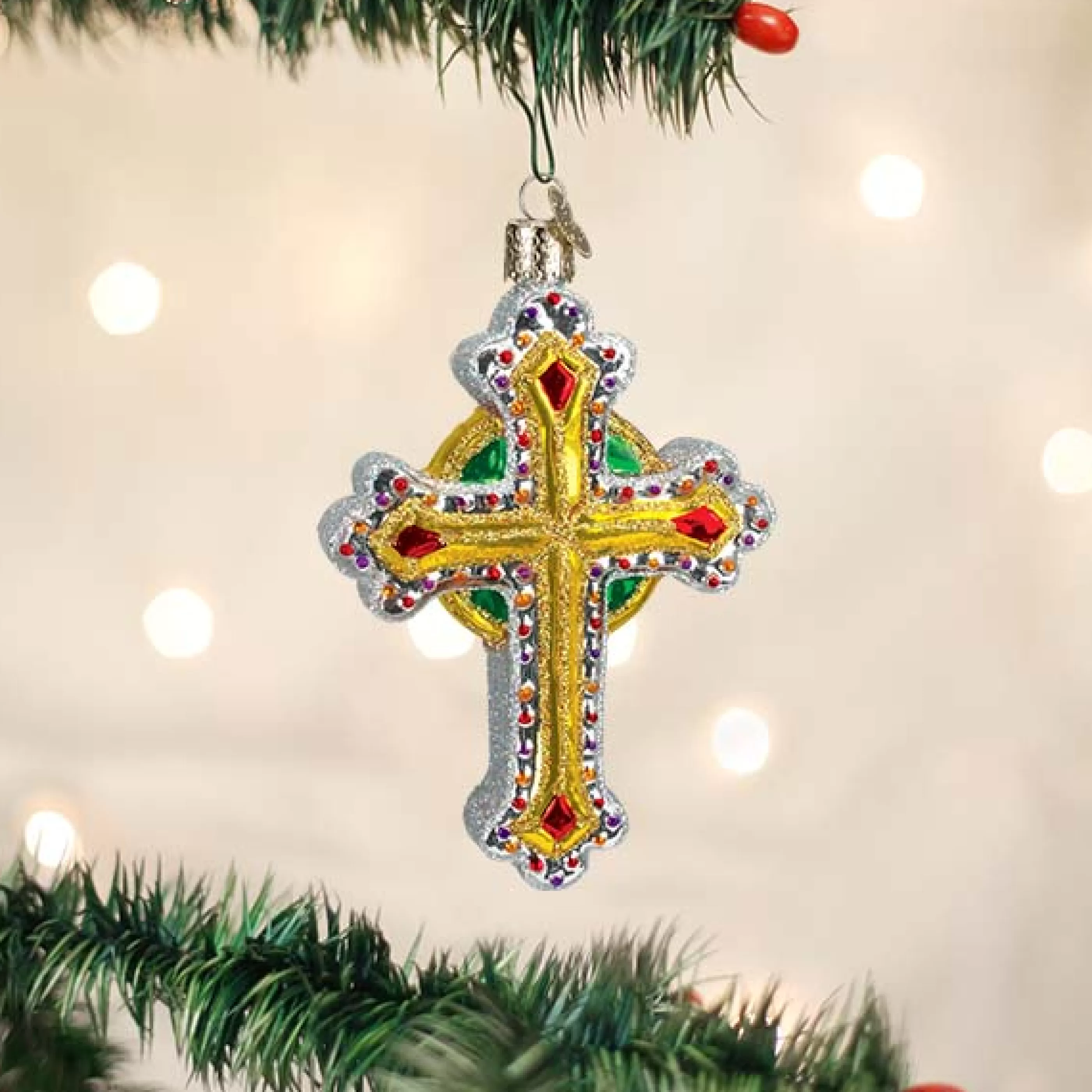 Kasa World Ltd Gold Jeweled Cross Ornament