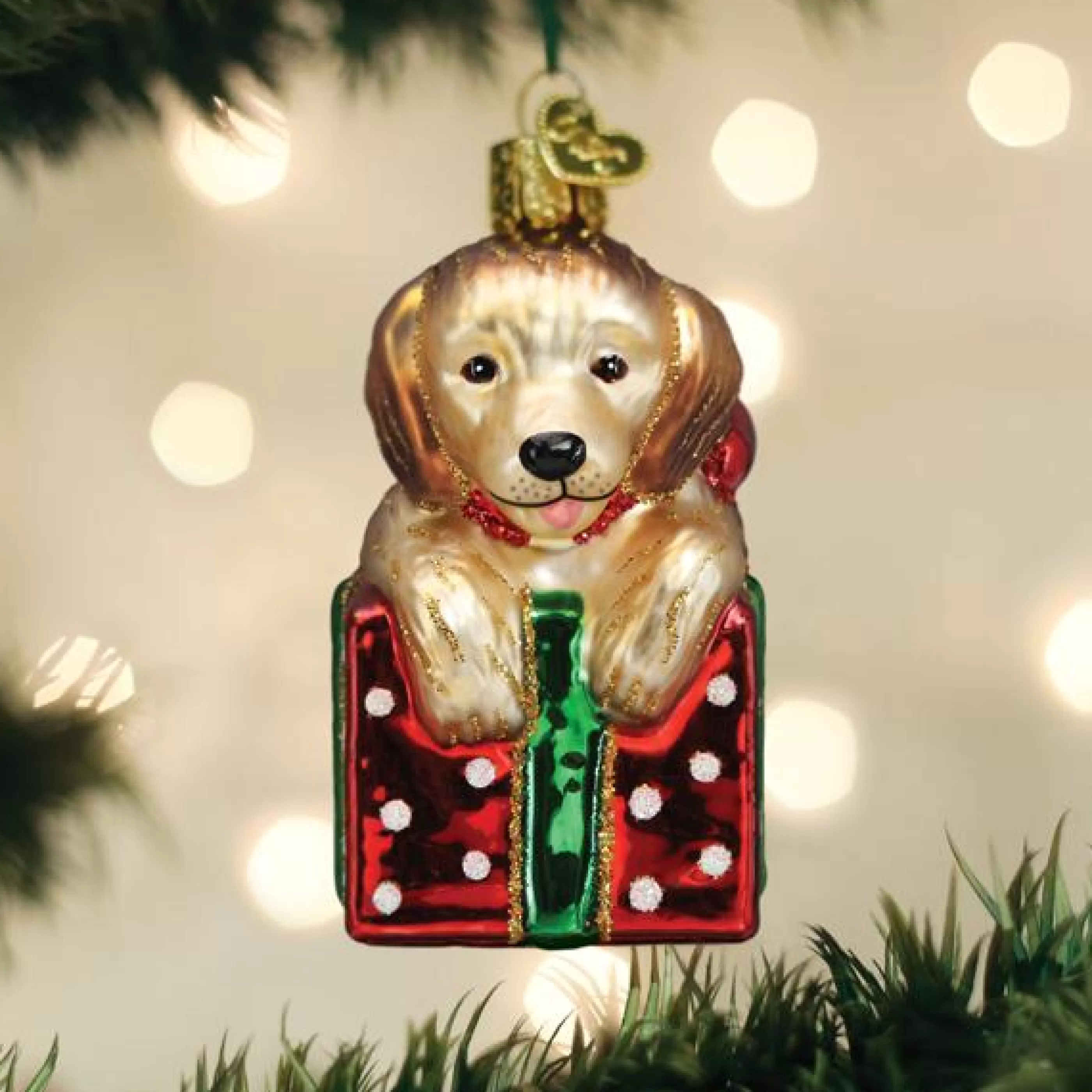 EAST WEST Golden Puppy Surprise Ornament