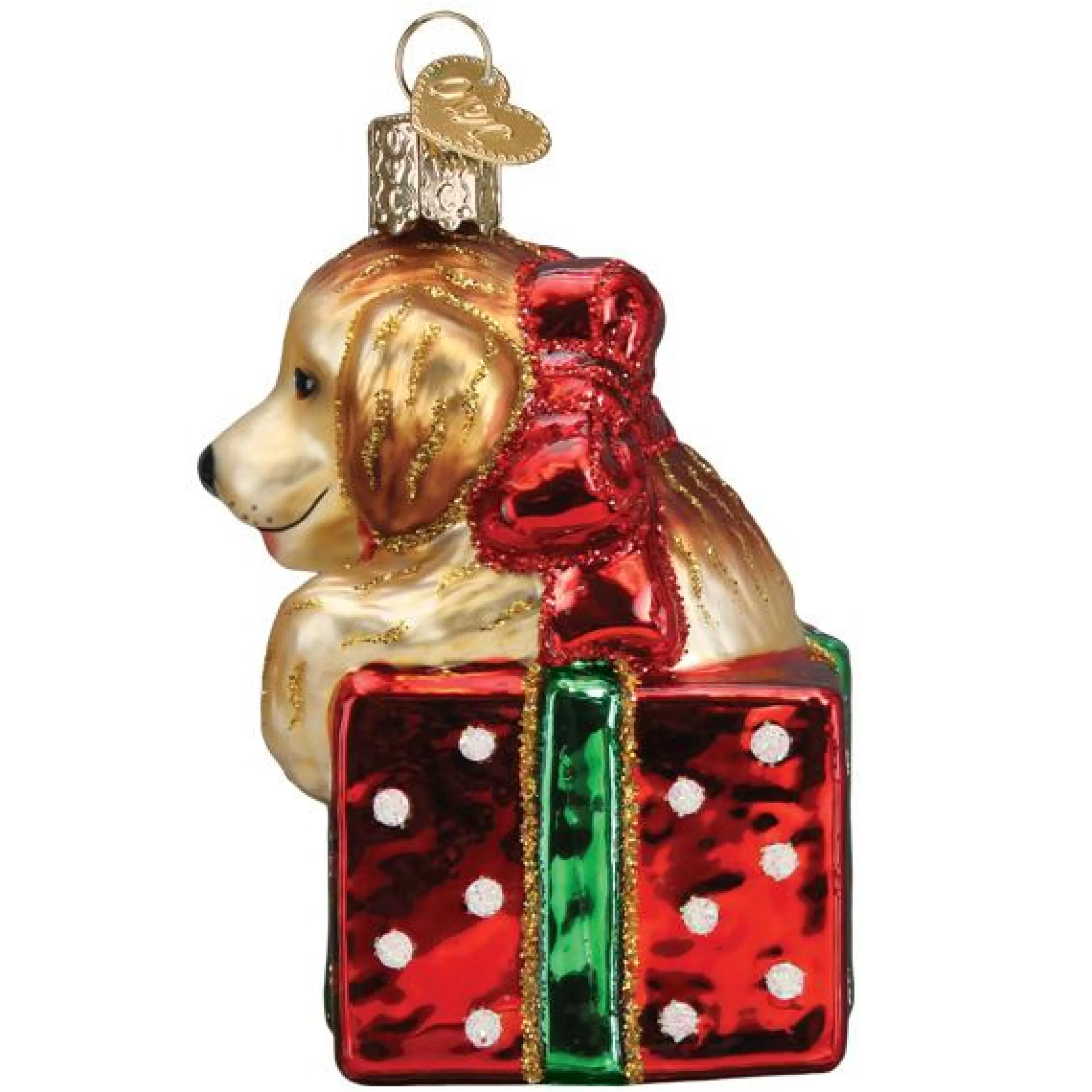 EAST WEST Golden Puppy Surprise Ornament