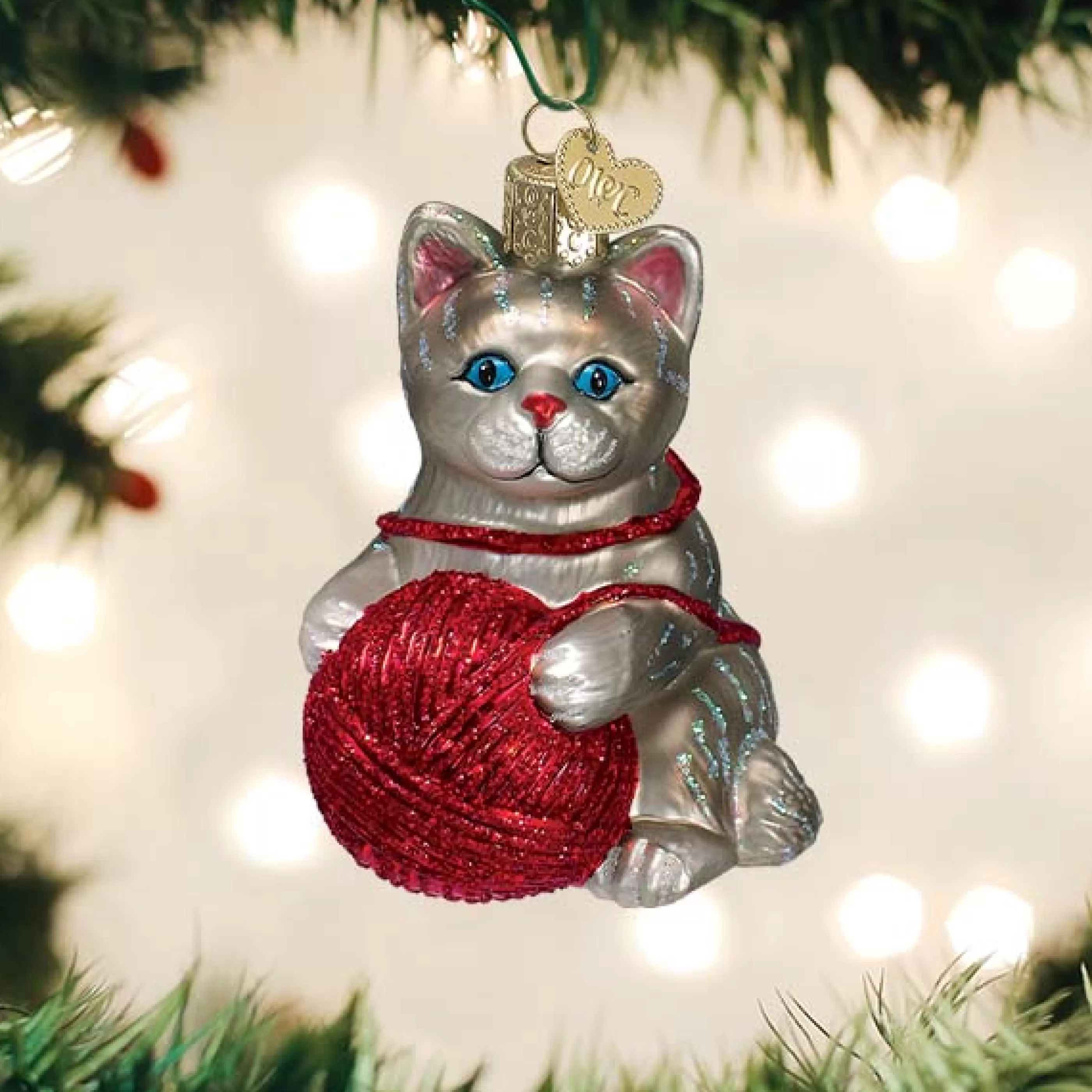 EAST WEST Grey Playful Kitten Ornament