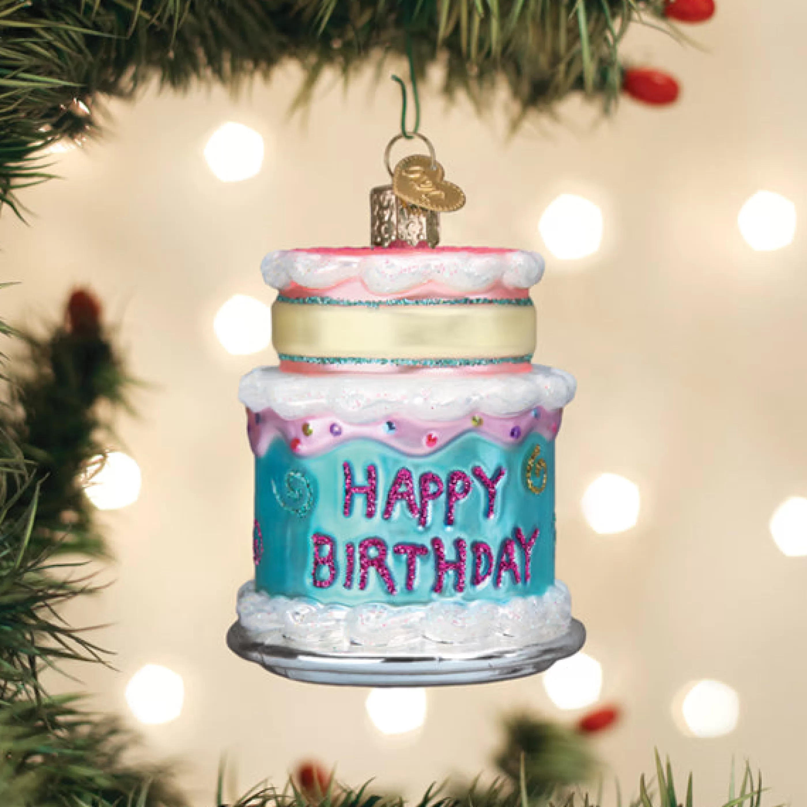 EAST WEST Happy Birthday Cake Ornament