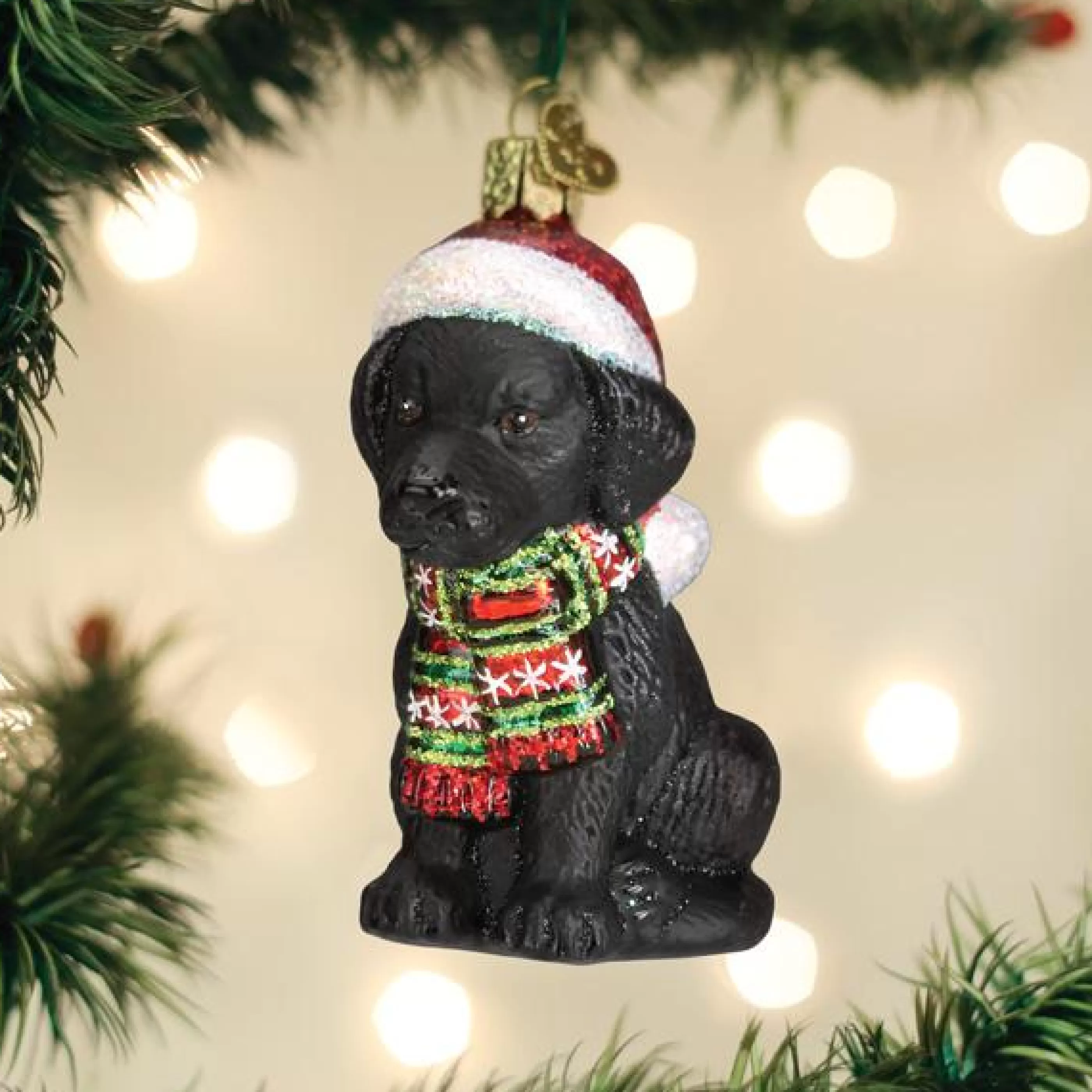 EAST WEST Holiday Black Labrador Puppy Ornament