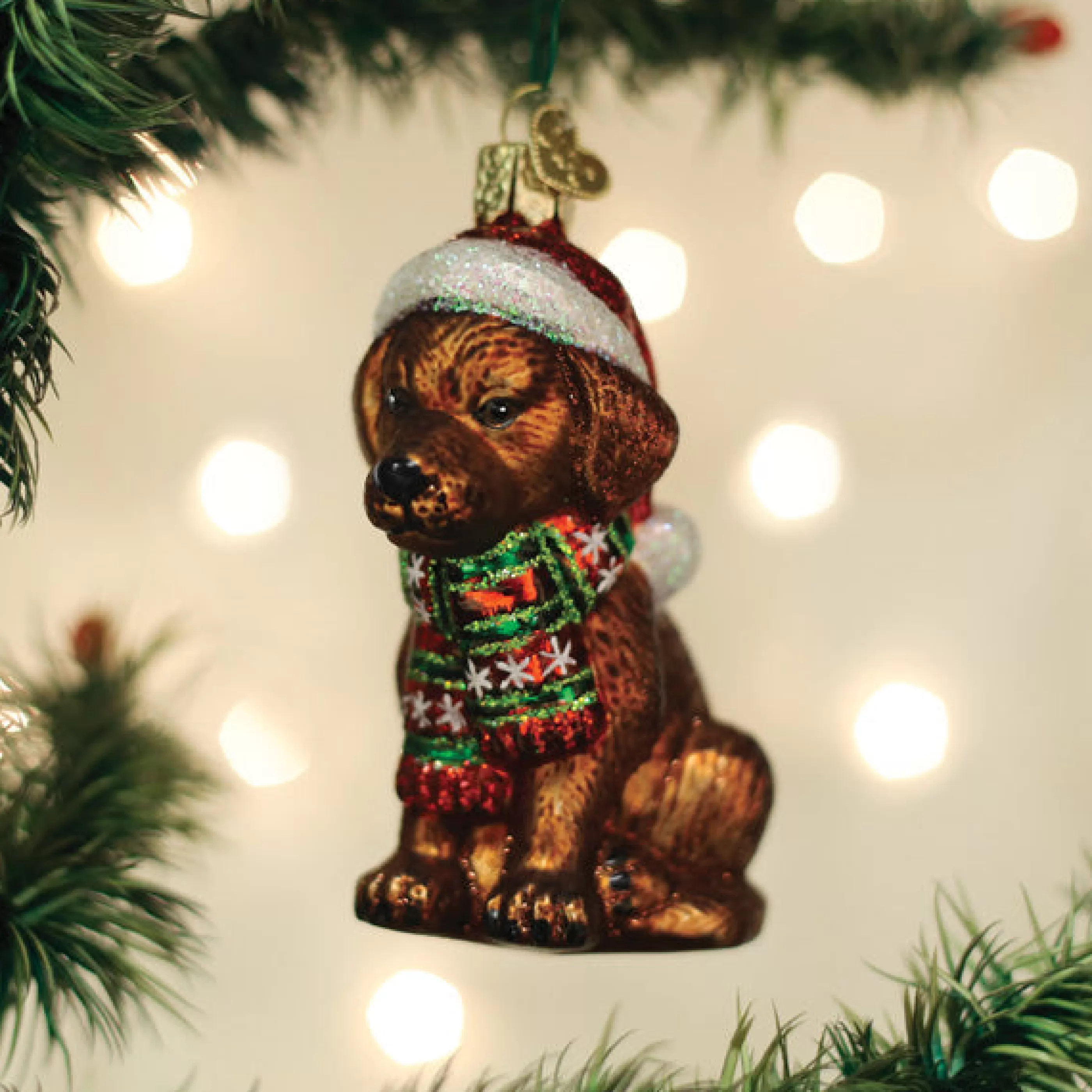 EAST WEST Holiday Chocolate Labrador Pup Ornament