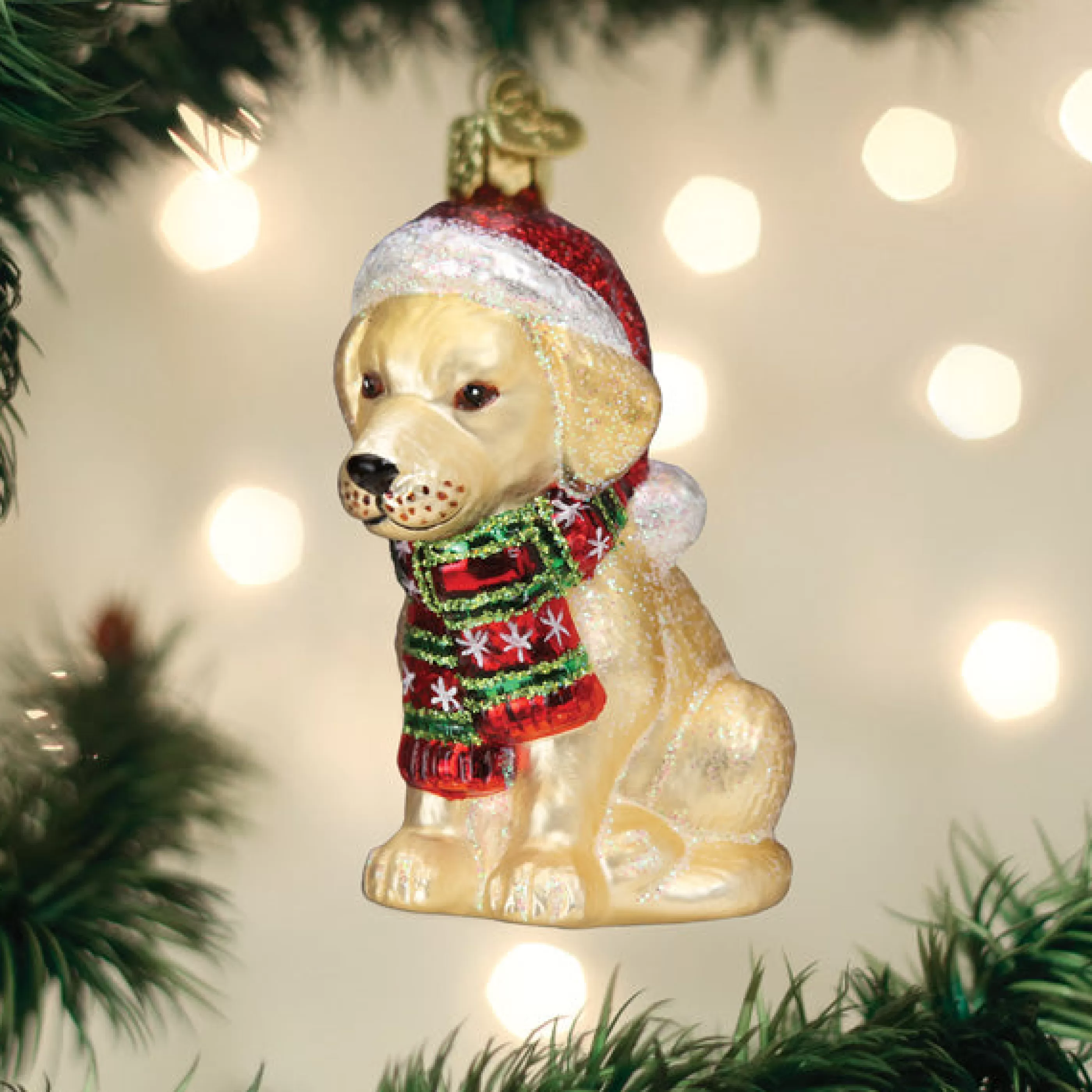 EAST WEST Holiday Yellow Labrador Puppy Ornament