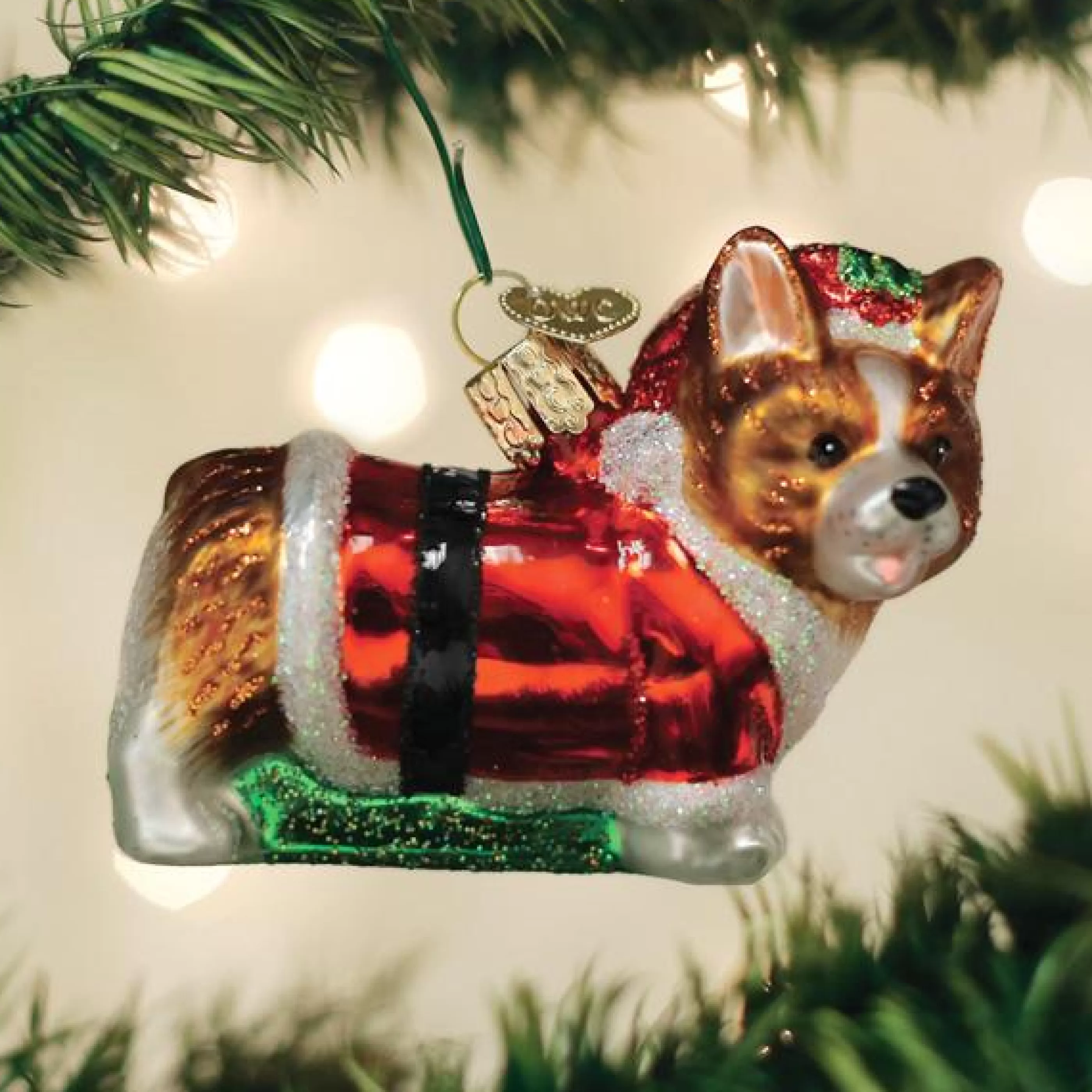 EAST WEST Holly Hat Corgi Puppy Ornament