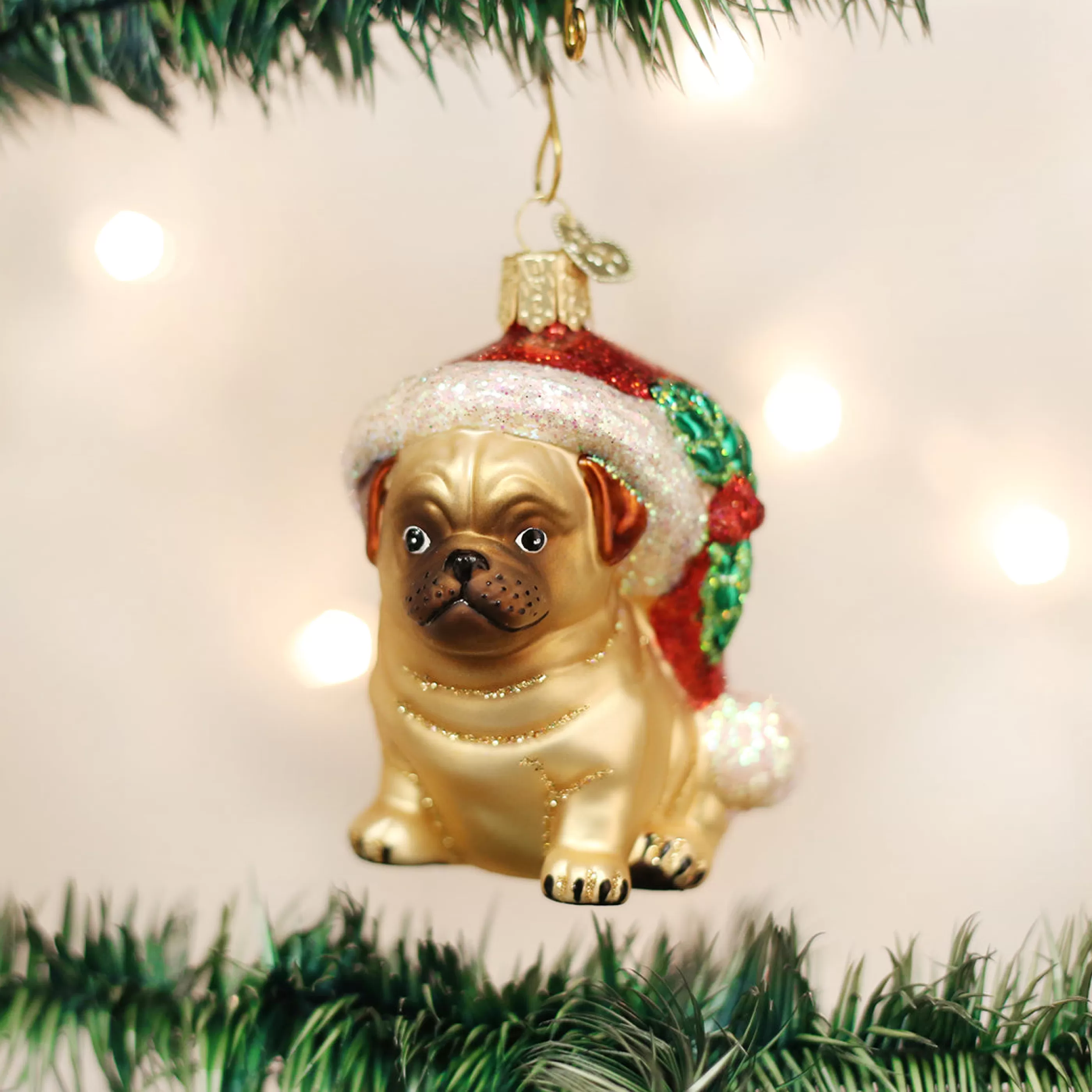 EAST WEST Holly Hat Pug Ornament