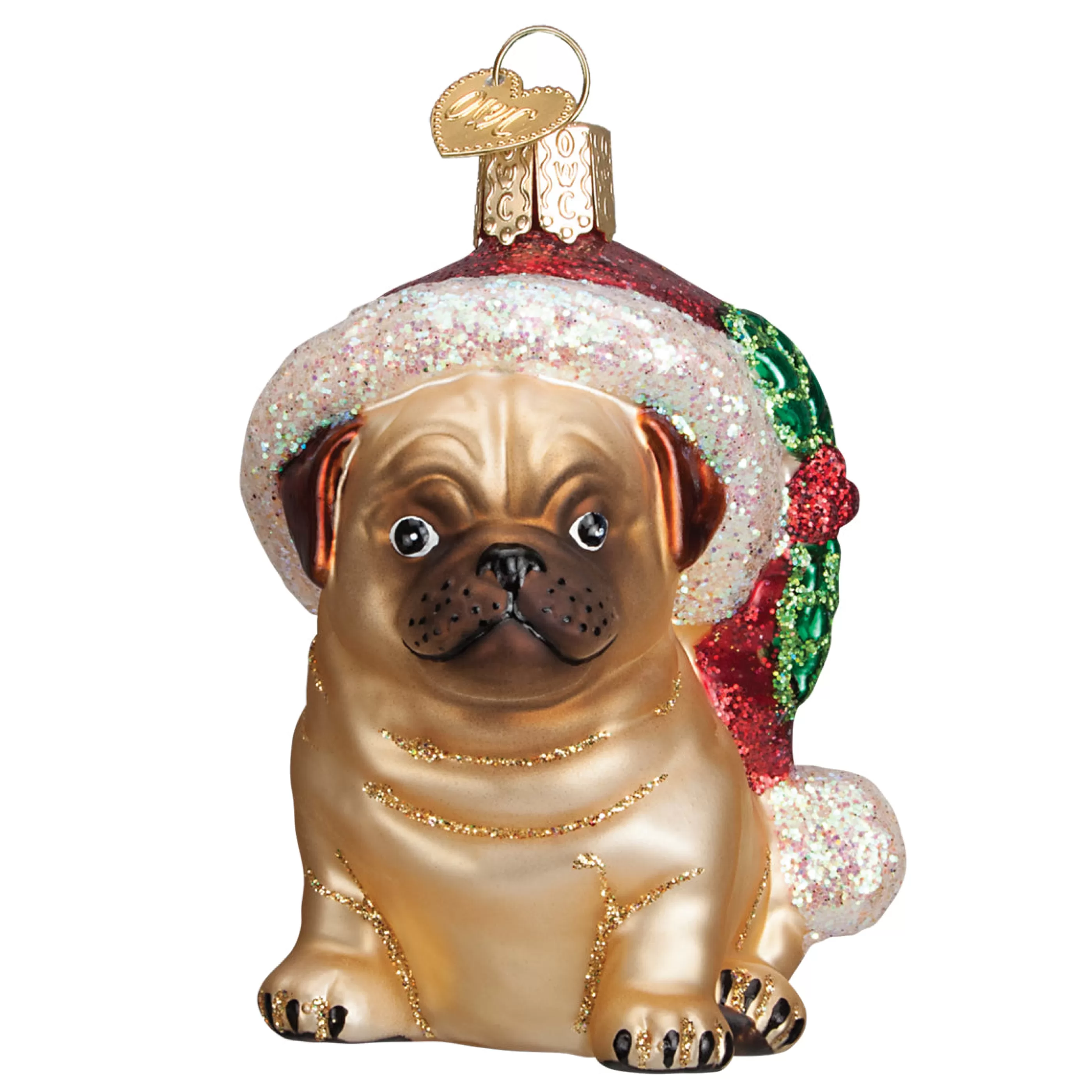 EAST WEST Holly Hat Pug Ornament