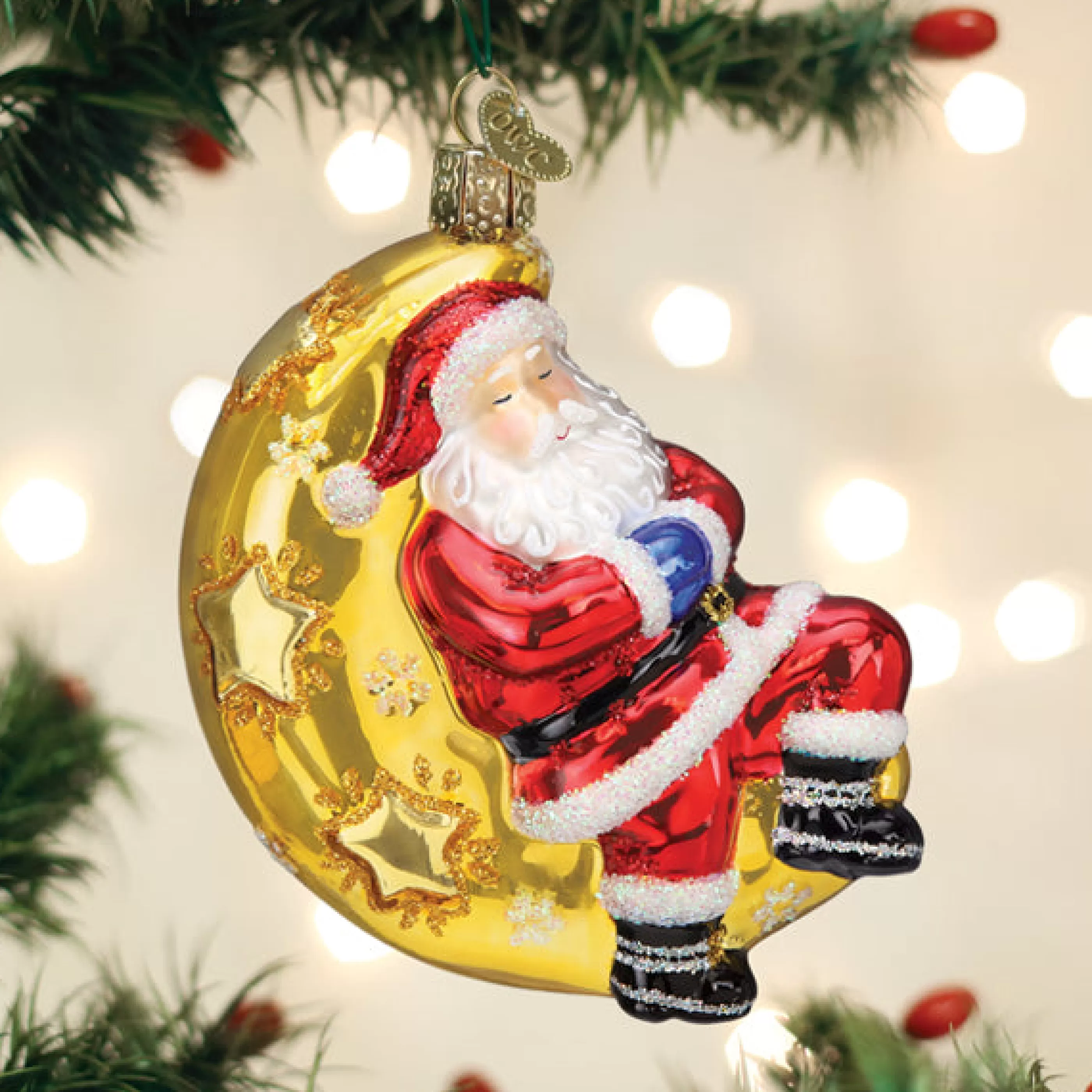 EAST WEST Moonlight Santa Ornament