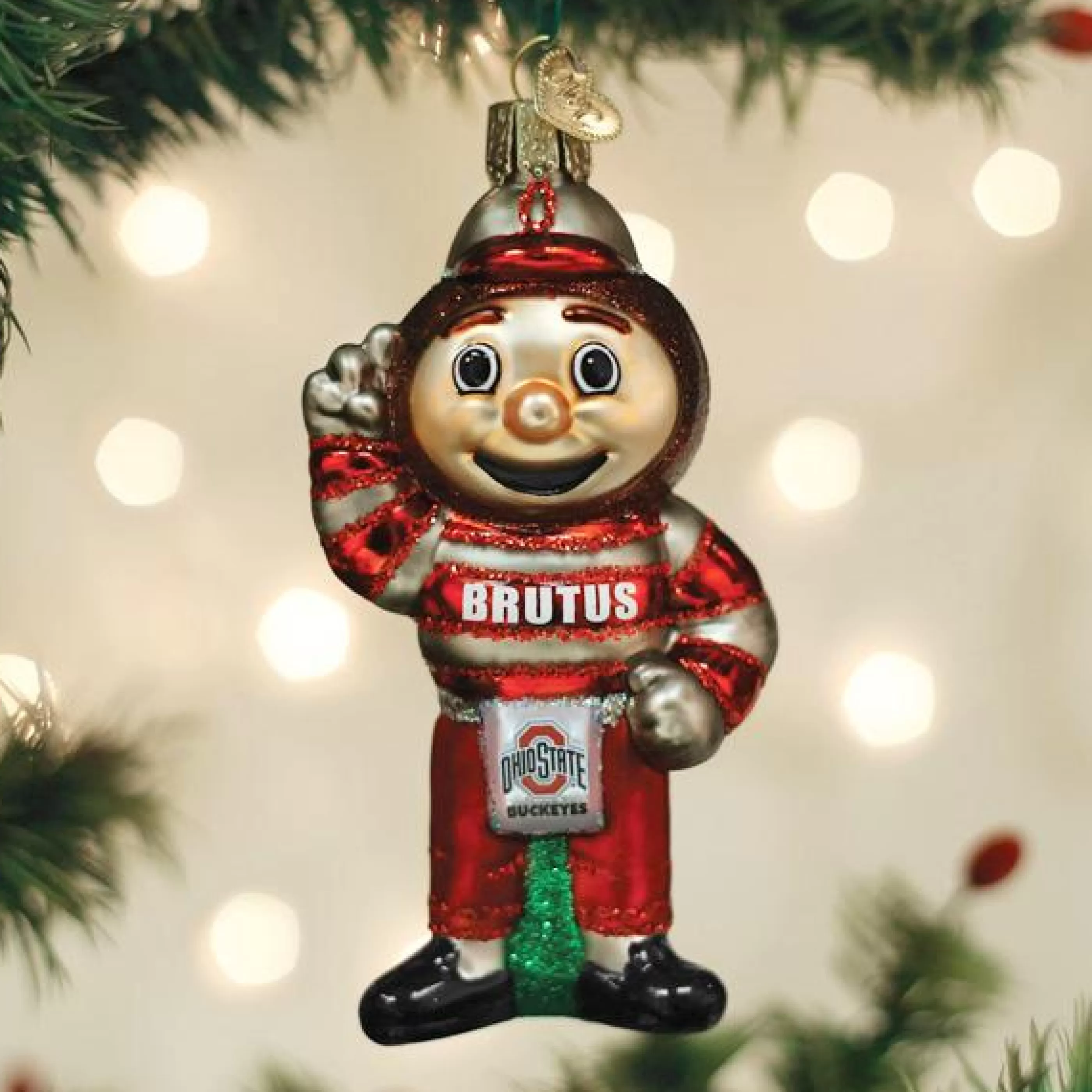 EAST WEST Ohio State Brutus Buckeye Ornament