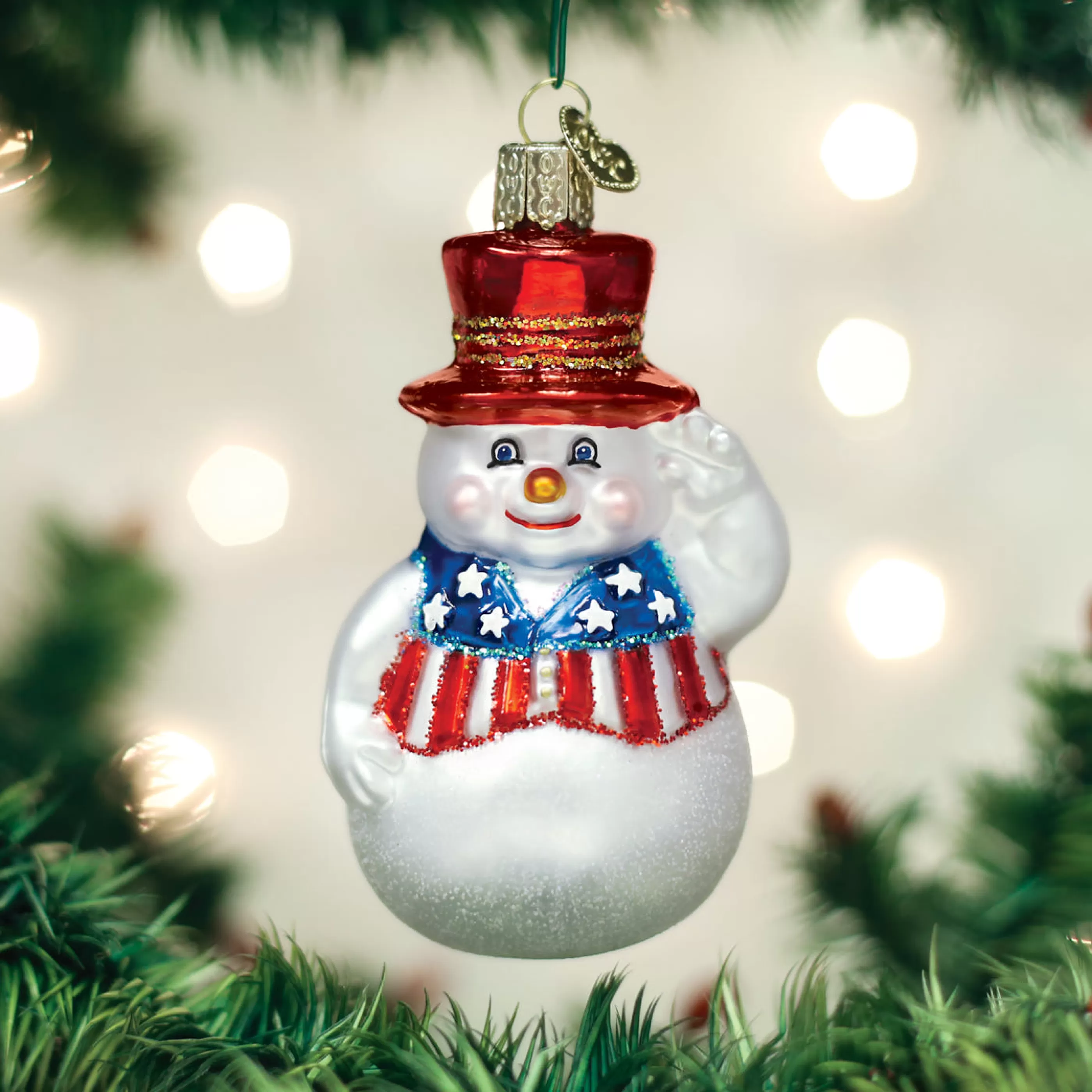 EAST WEST Patriotic Snowman Ornament