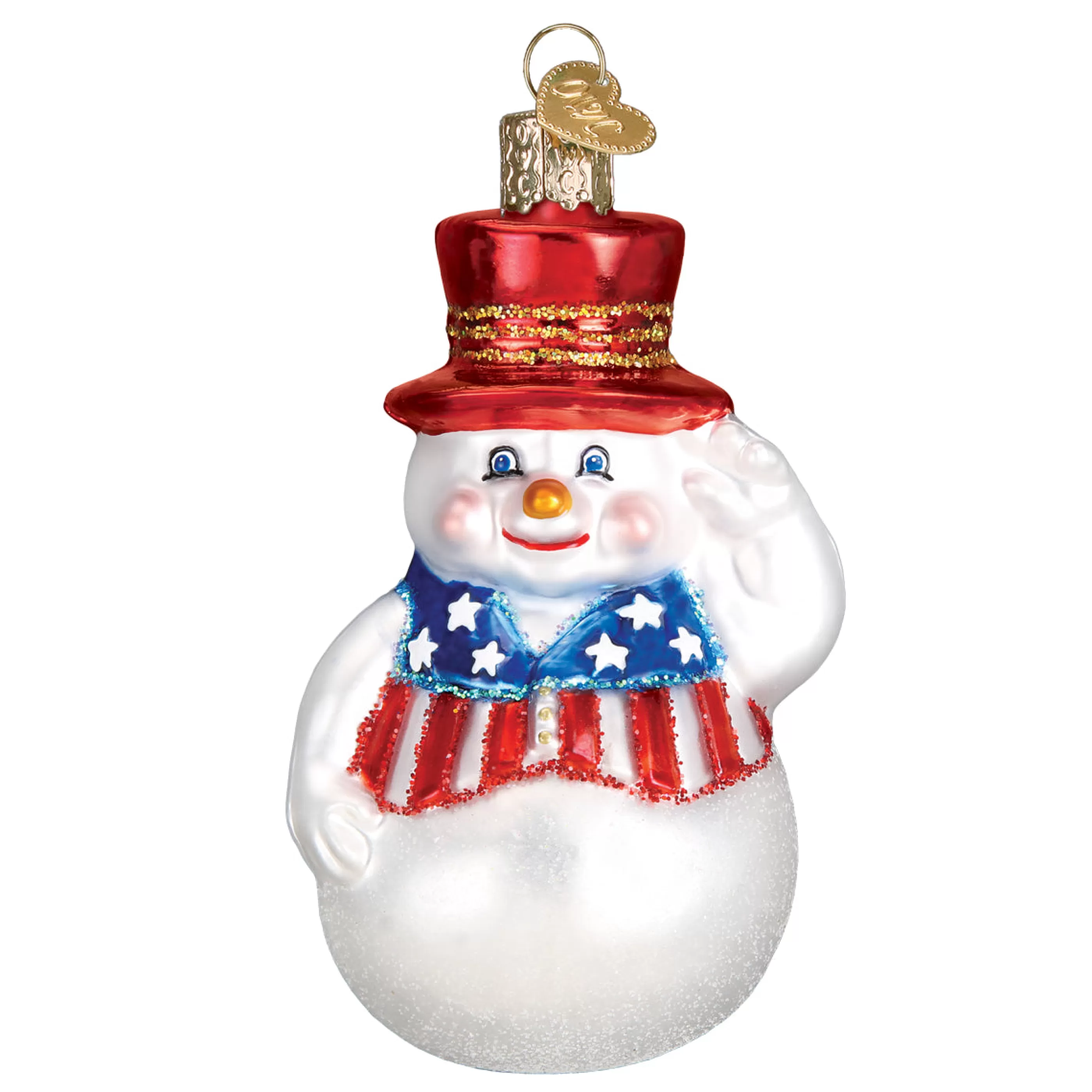 EAST WEST Patriotic Snowman Ornament