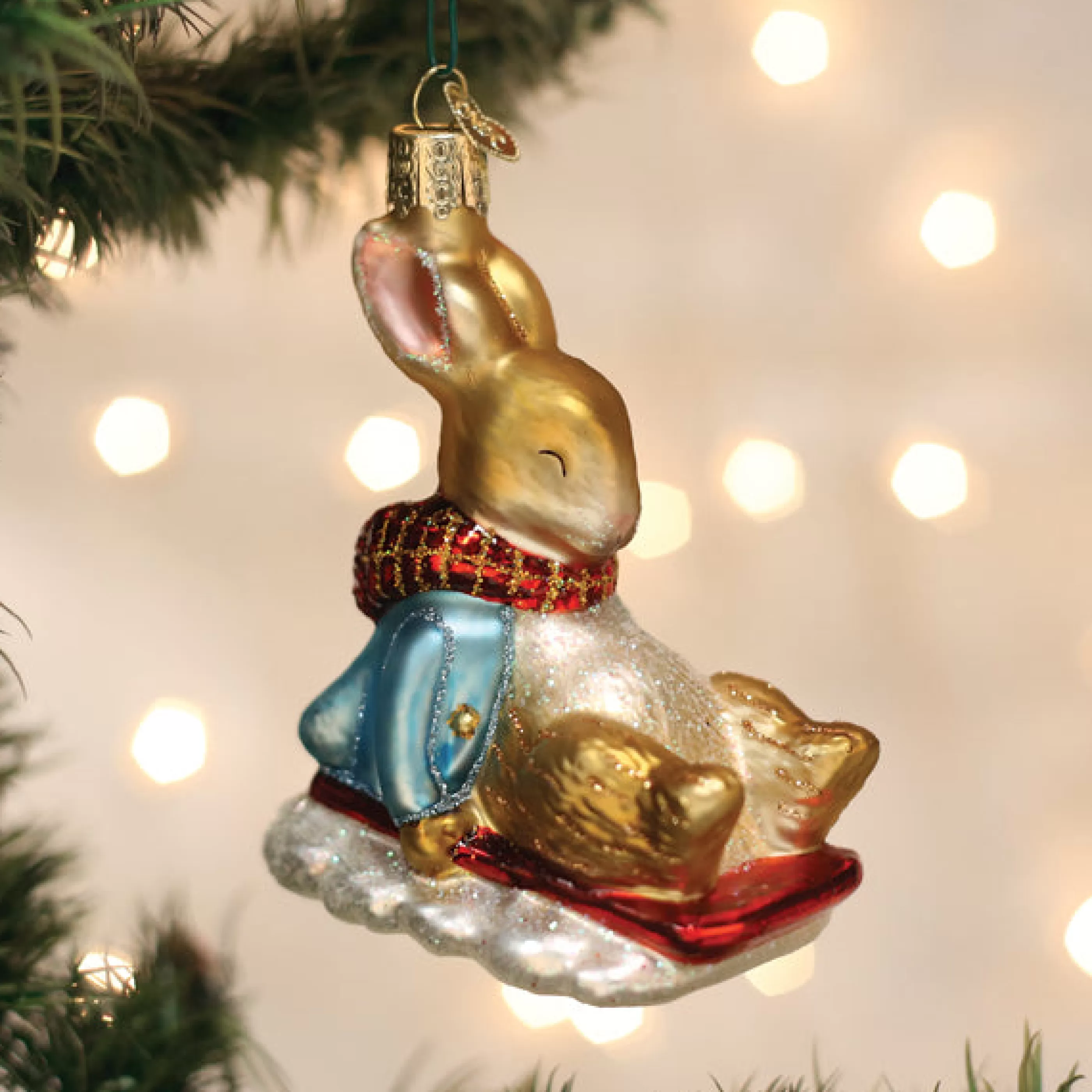 EAST WEST Peter Rabbit On Sled Ornament