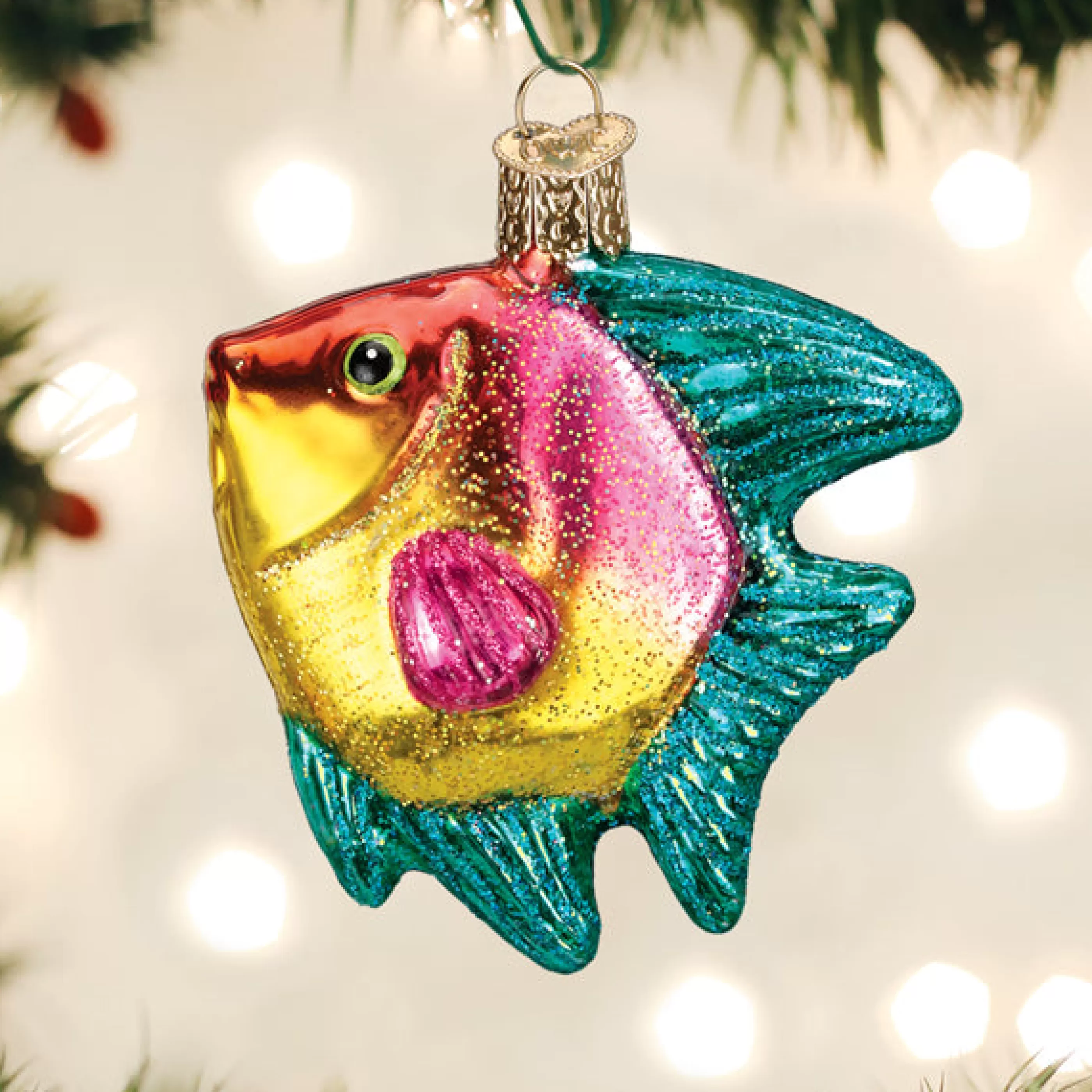 EAST WEST Pink/Yellow Tropical Angelfish Ornament