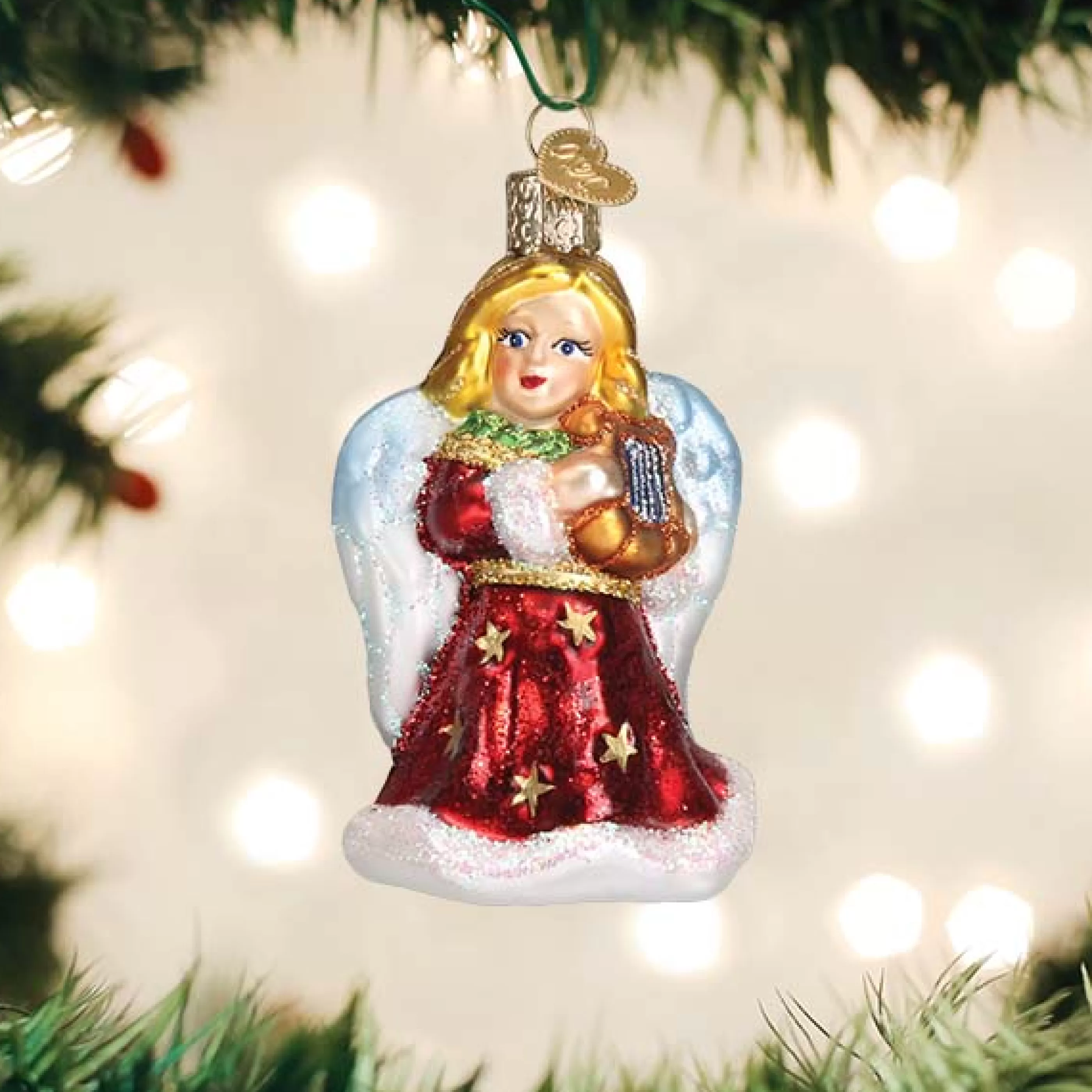 Kasa World Ltd Red Angel With Lyre Ornament