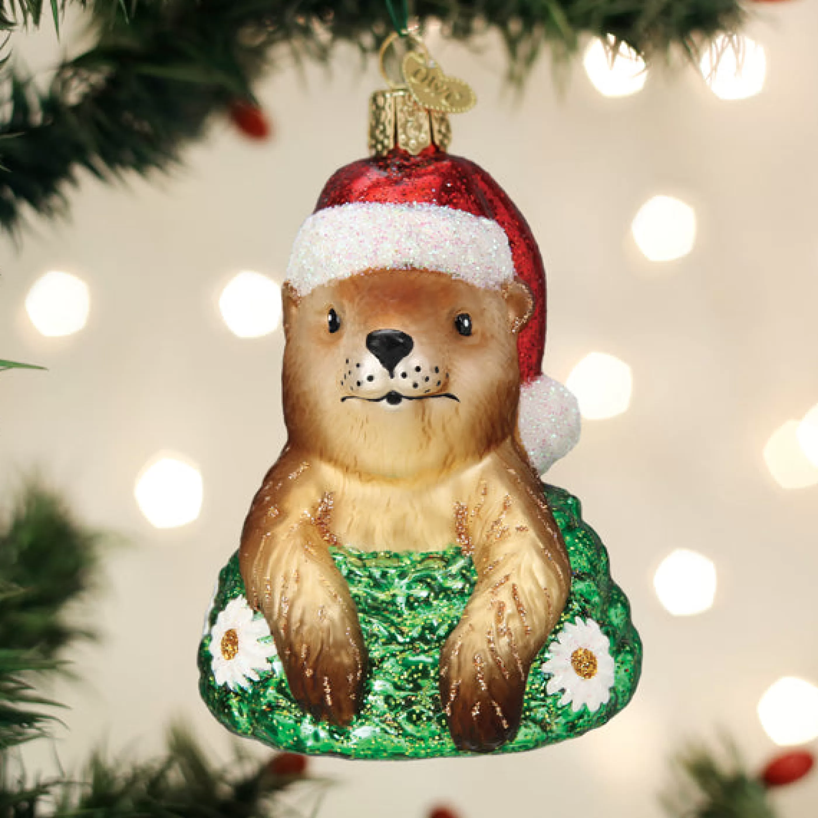 EAST WEST Santa Groundhog Ornament