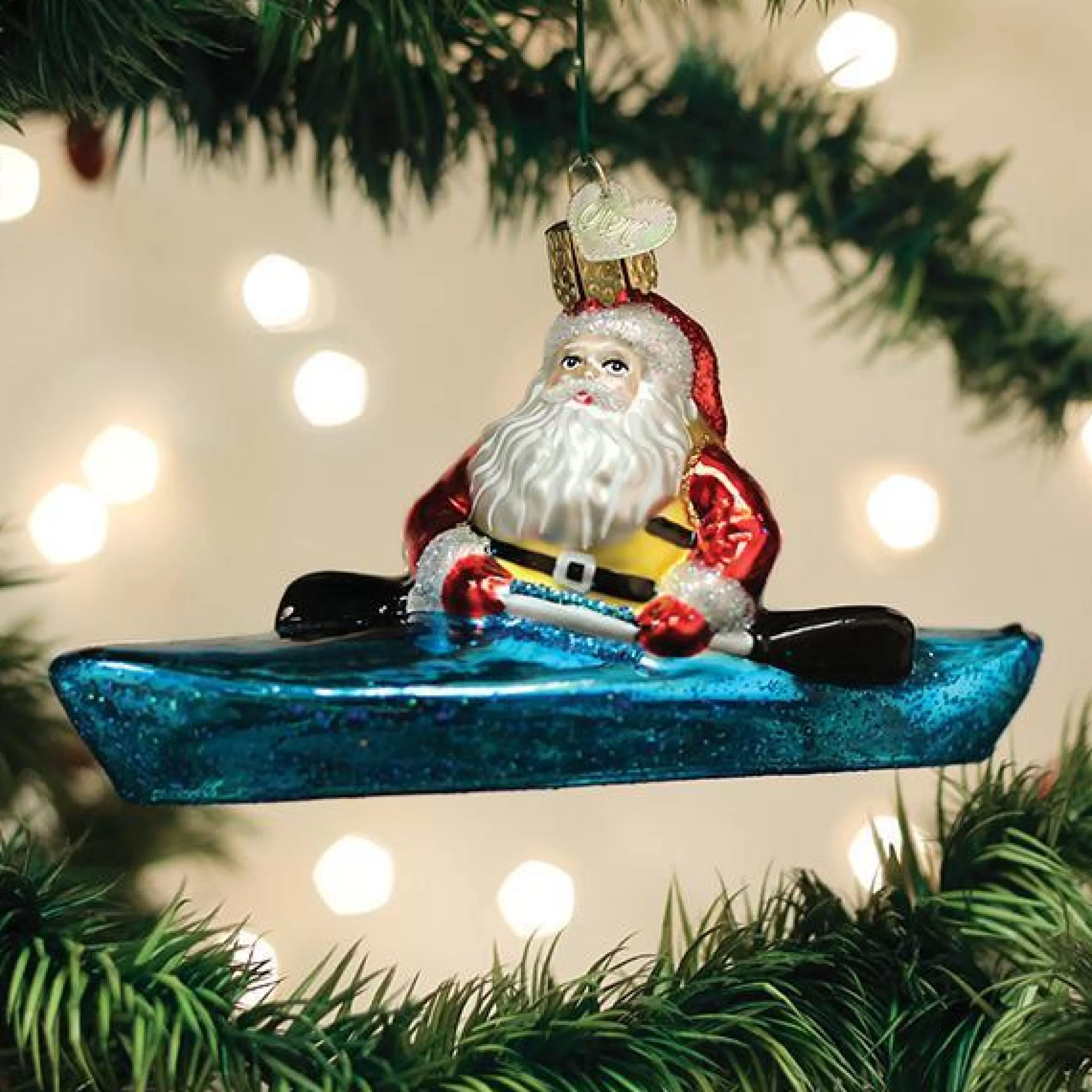 EAST WEST Santa In Kayak Ornament