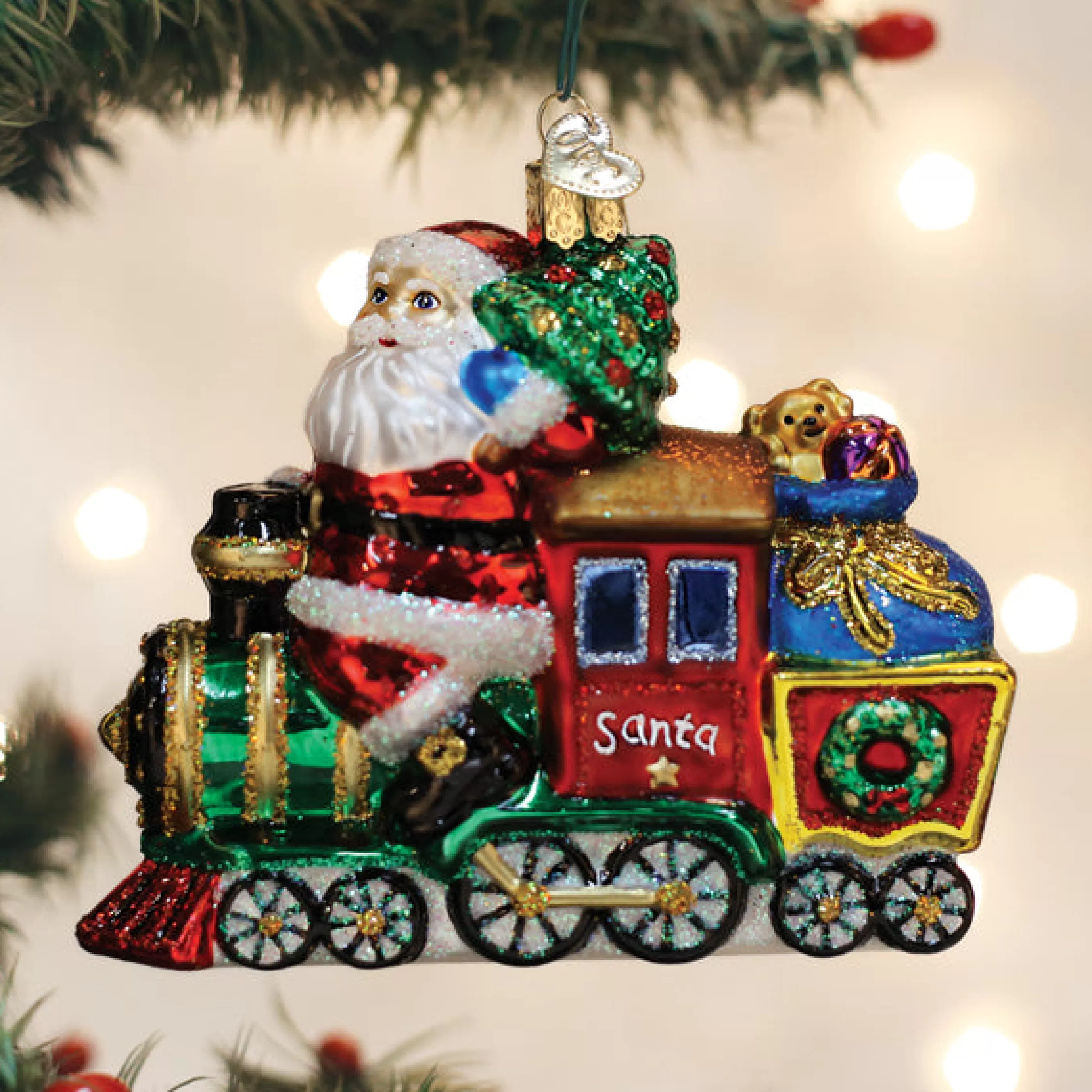 EAST WEST Santa On Locomotive Ornament