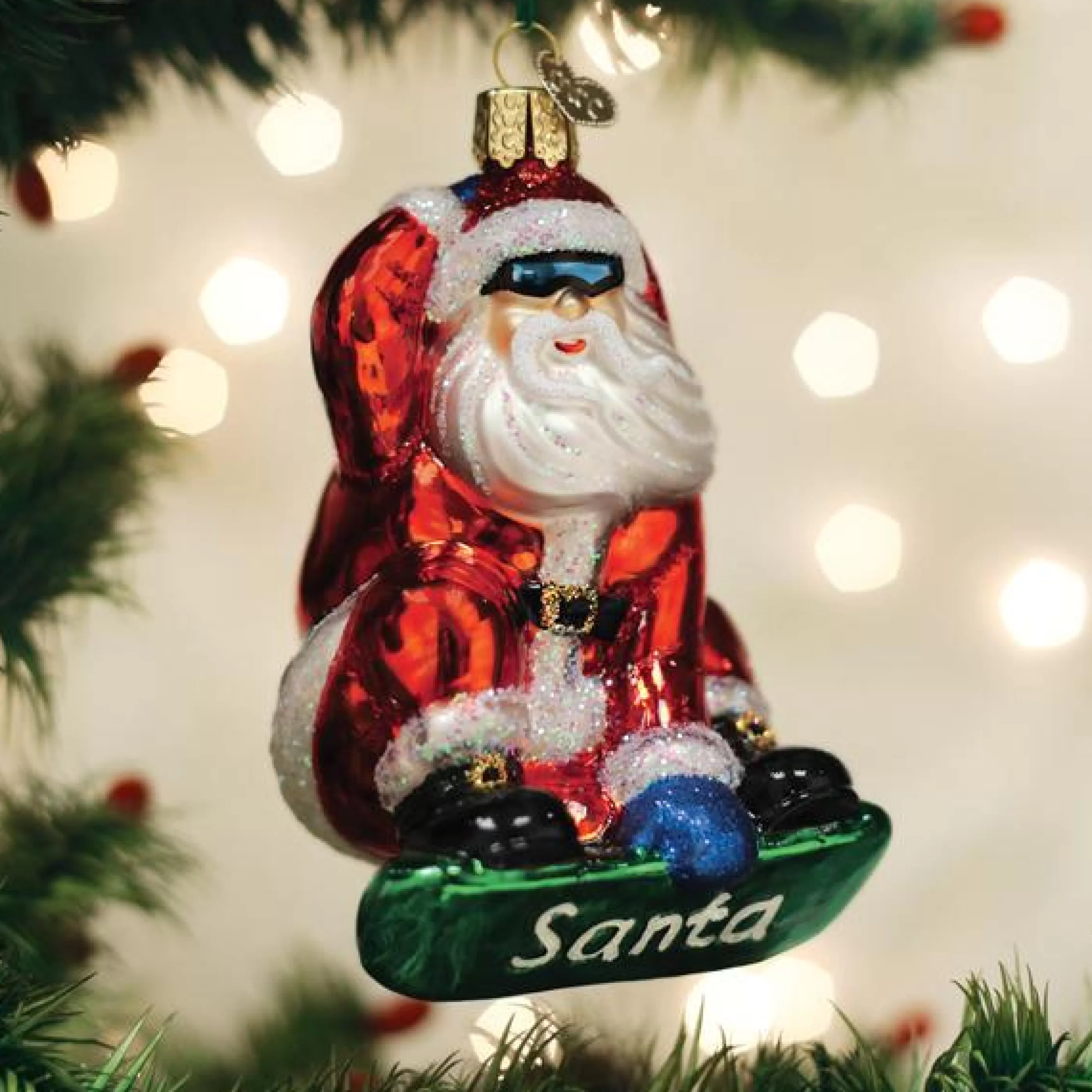 EAST WEST Snowboarding Santa Ornament