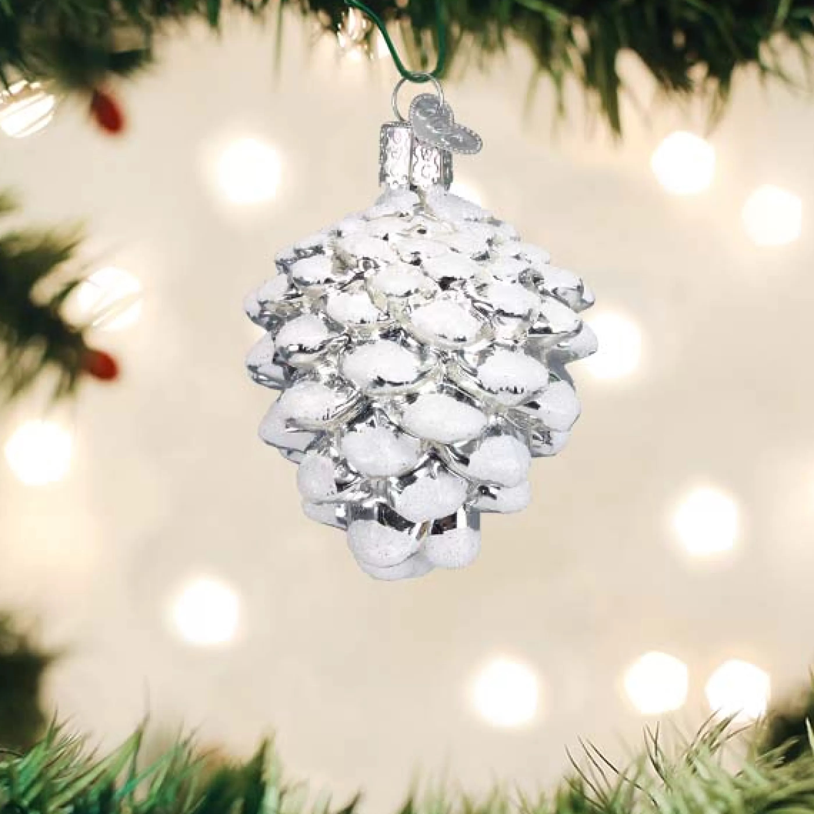 Kasa World Ltd Snow-Capped Silver Snowy Cone Ornament