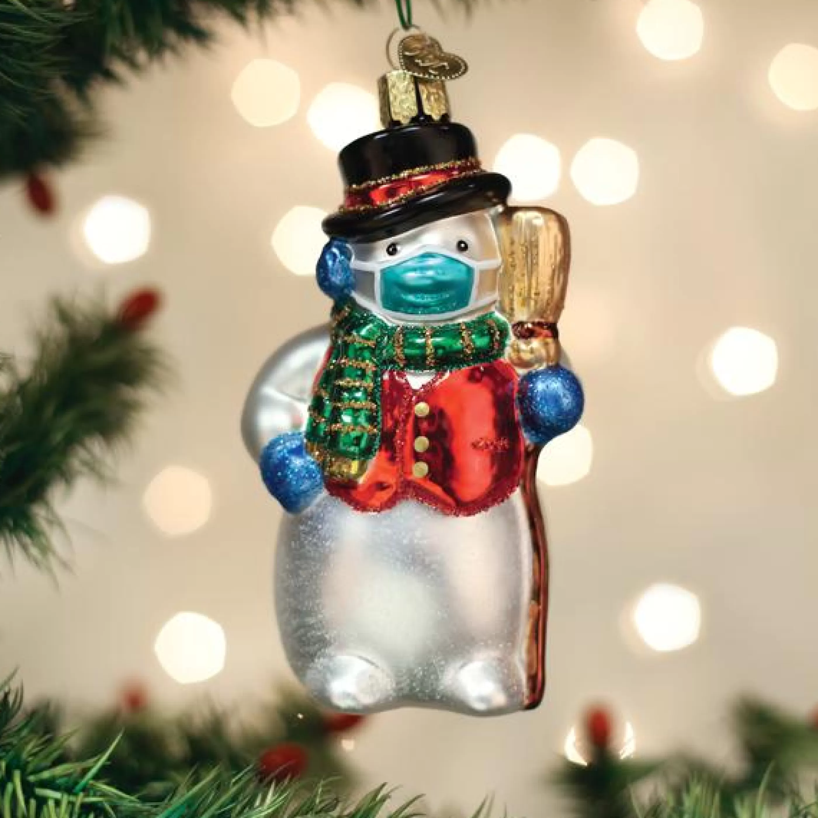 EAST WEST Snowman With Face Mask Ornament