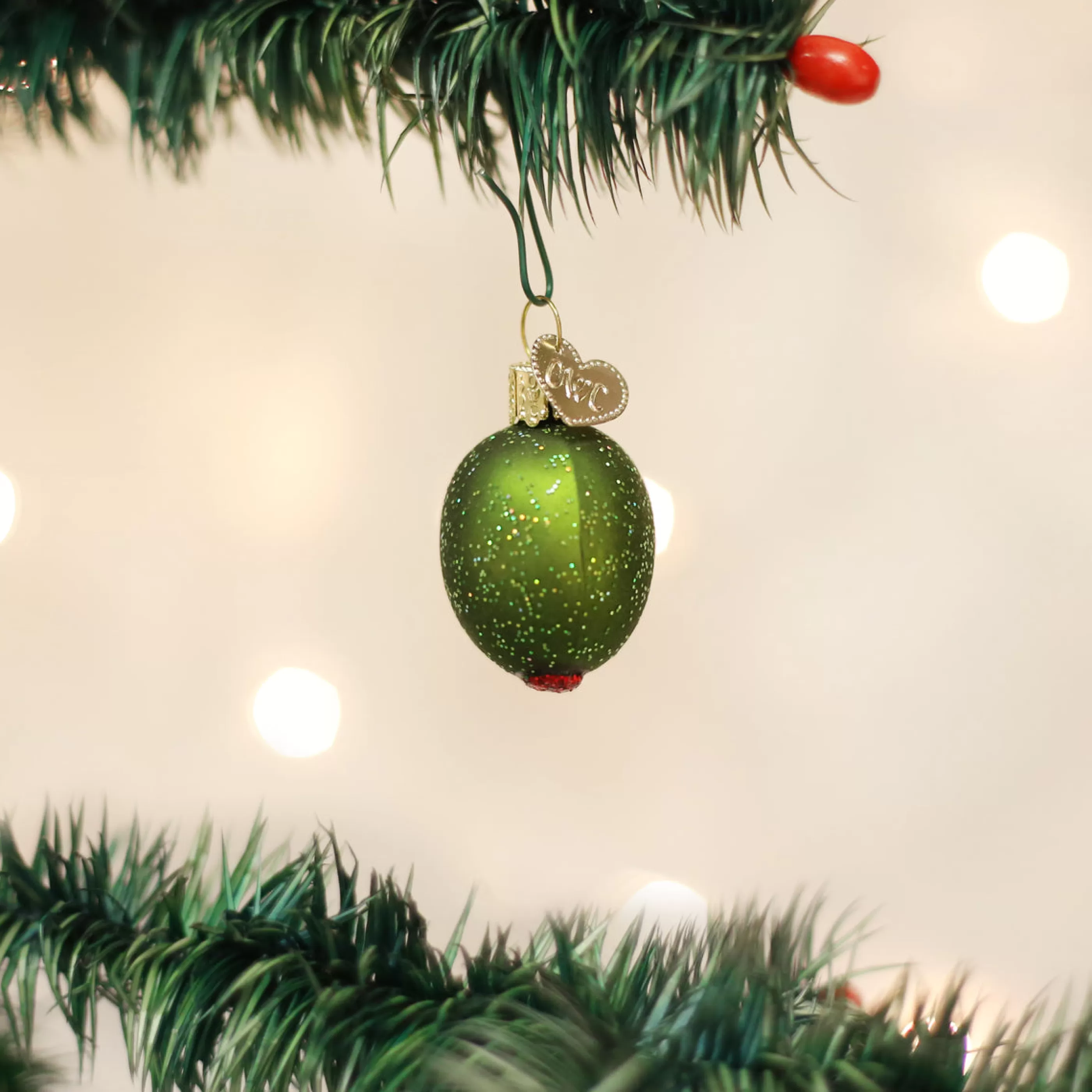 EAST WEST Stuffed Green Olive Ornament