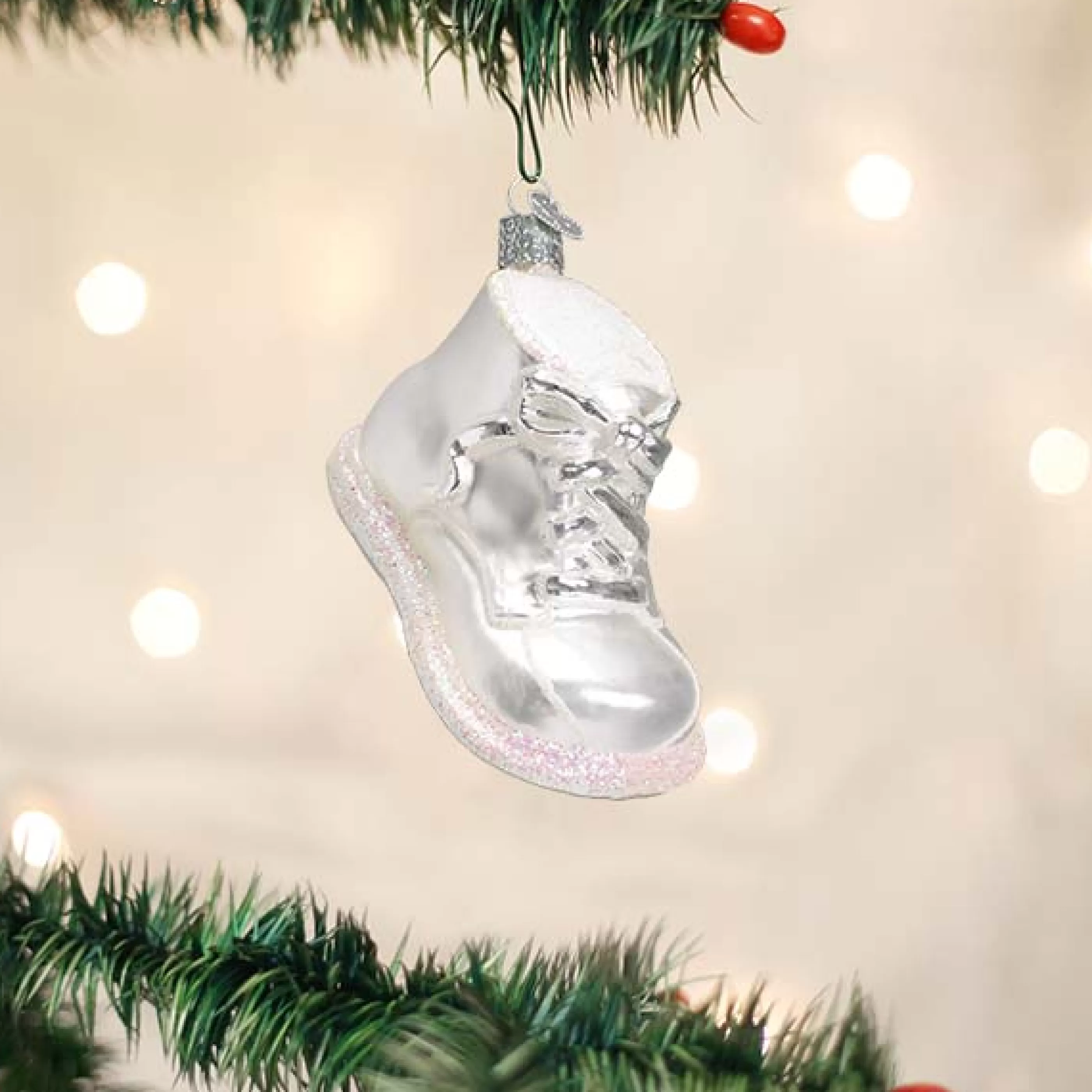 Kasa World Ltd White Baby Shoe Ornament