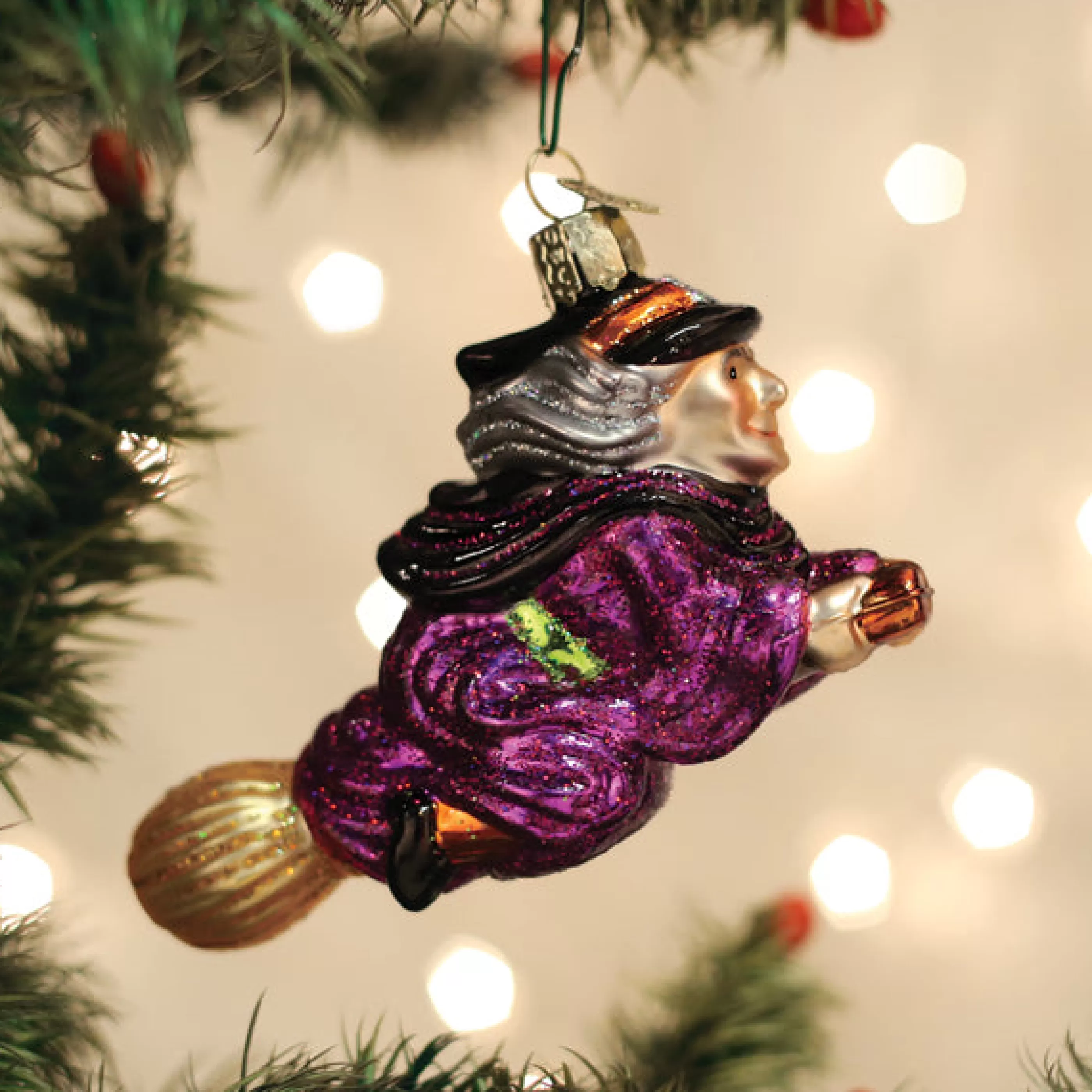 EAST WEST Witch On Broomstick Ornament