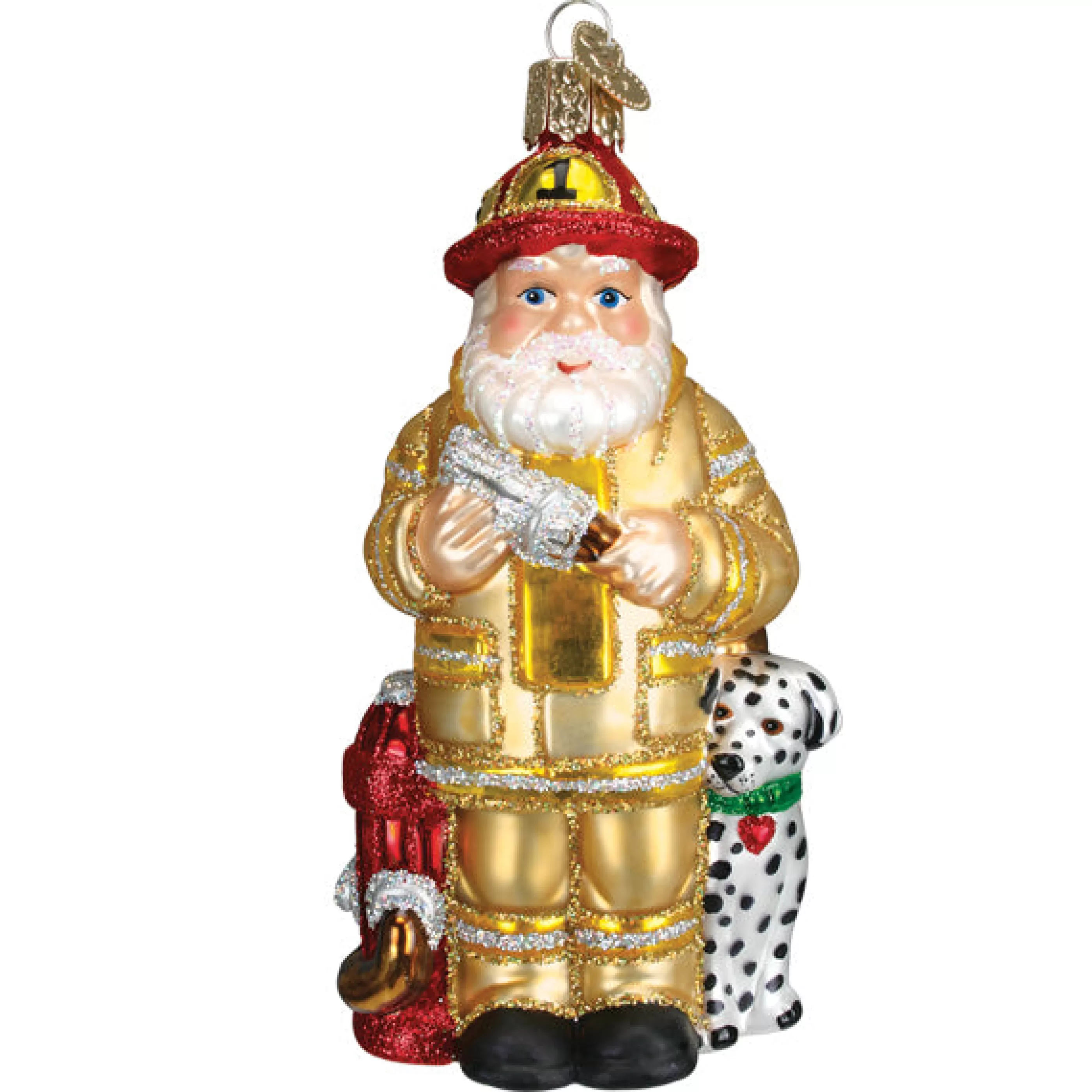 Kasa World Ltd Yellow Coat Fireman Santa Ornament