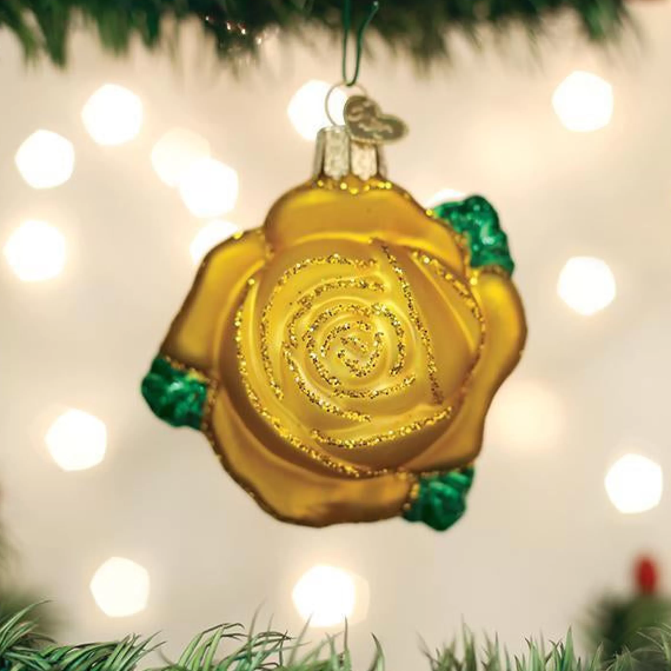 Kasa World Ltd Yellow Rose Ornament